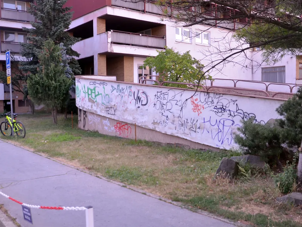 Suchý pás pri posprejovanej stene pred premenou